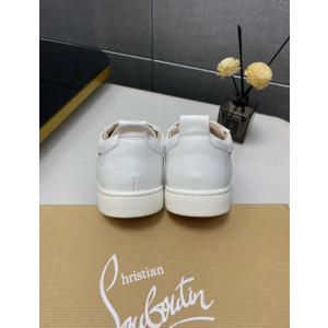 Christian Louboutin White Leather Silver Crystal‑Encrusted Low‑Top Sneakers
