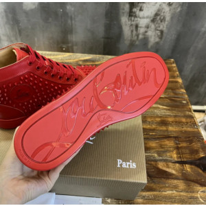 Christian Louboutin Red Full‑Spike Leather High‑Top Sneakers
