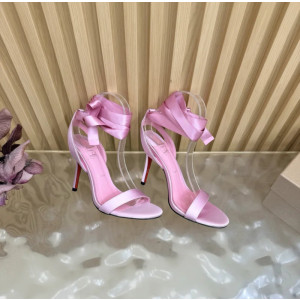 Christian Louboutin Pink Satin 100mm Ankle‑Wrap Tie Stiletto Sandals
