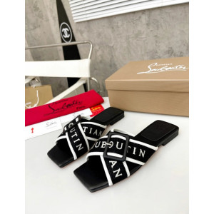 Christian Louboutin Black Woven Flat Slide Sandals