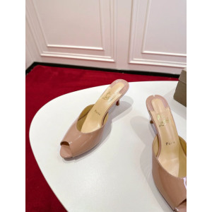 Christian Louboutin Nude Patent Peep‑Toe Kitten Heel Mules