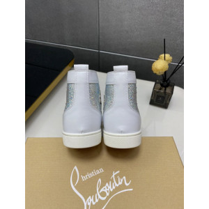 Christian Louboutin White Leather Crystal‑Embellished High‑Top Sneakers