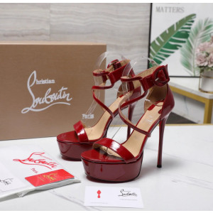 Christian Louboutin Red Patent Ankle‑Strap Platform Stiletto Heel Sandals