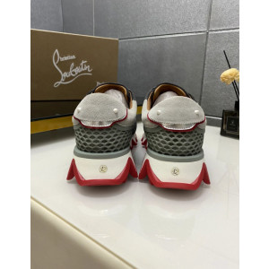 Christian Louboutin Grey Suede Red Zigzag Sole Low‑Top Sneakers