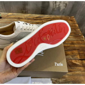 Christian Louboutin White Leather Silver Crystal‑Embellished Low‑Top Men’s Sneakers