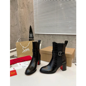 Christian Louboutin Black Smooth Leather Lug‑Sole Chelsea Ankle Boots