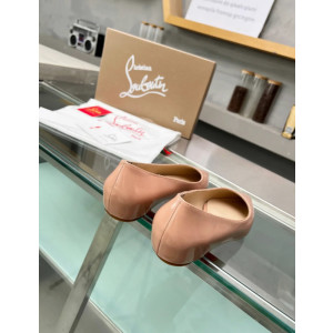 Christian Louboutin Nude Patent Leather Pointed‑Toe Low‑Wedge Heel Flats