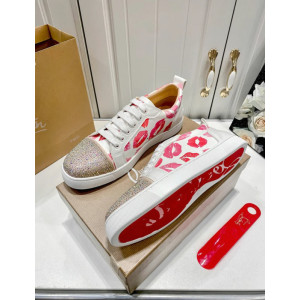 Christian Louboutin Lips‑Print Crystal‑Toe Low‑Top Lace‑Up Sneakers