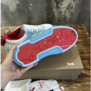 Christian Louboutin Light‑Blue‑White Spiked Platform Low‑Top Sneakers