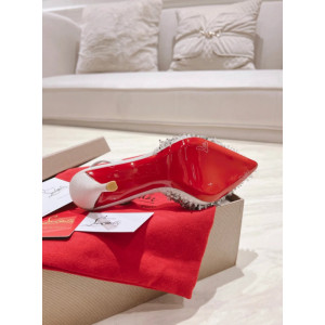 Christian Louboutin Ivory Fabric Crystal‑Embellished 100mm Pointed‑Toe Slingback Stiletto Heel Pumps