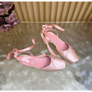 Christian Louboutin Pink Satin Bow Ankle‑Tie Slingback Ballet Flats