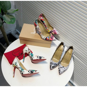 Christian Louboutin Monochrome Letter‑Print Pointed Toe 100mm Stiletto heel Pumps