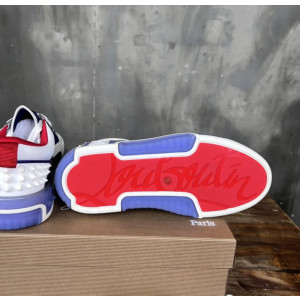 Christian Louboutin Purple White Mixed‑Media Spiked Low‑Top Sneakers