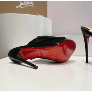 Christian Louboutin Black Sequin‑Flower 120mm Heel Platform Mule Sandals