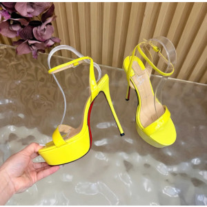 Christian Louboutin Yellow Patent Leather Platform Ankle‑Strap High‑Heel Sandals 150mm heel