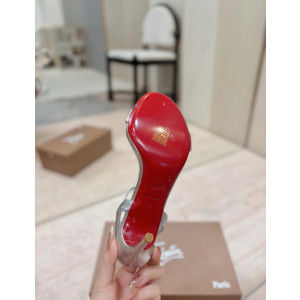 Christian Louboutin Silver Laminated Leather 85mm Stiletto Heel Ankle‑Strap Sandals