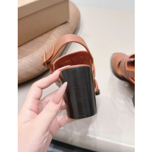 Christian Louboutin Tan Leather CL‑Logo Block Heel Ankle‑Strap Sandals 85mm heel