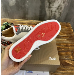Christian Louboutin Multi‑Material Spike‑Toe Low‑Top Leather Sneakers