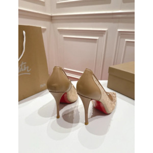 Christian Louboutin Nude Mesh Pearl Crystal 100mm Stiletto Heel Pumps