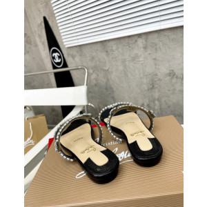 Christian Louboutin Black Crystal Embellished Flat Slide Sandal