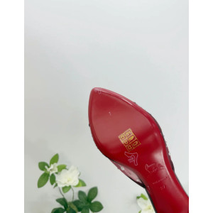 Christian Louboutin Burgundy Mesh Crystal 70mm Pointed‑Toe Mule High‑Heel Sandals