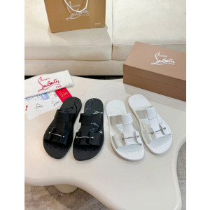 Christian Louboutin Black Rubber Double‑Buckle Slide Sandals