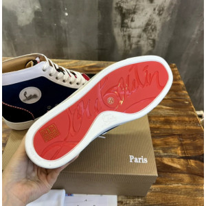 Christian Louboutin Navy Canvas Embroidered Color‑Block High‑Top Sneakers