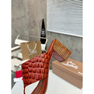 Christian Louboutin Terracotta Croc‑embossed Leather 55mm Block Heel Mule Sandal