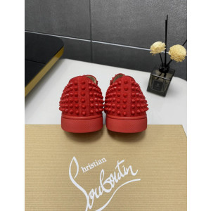 Christian Louboutin Red Suede All‑Over Spiked Slip‑On Loafers