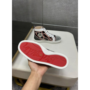 Christian Louboutin Black Patent Geometric‑Print Spiked High‑Top Sneakers