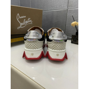 Christian Louboutin Navy‑Silver Glitter Shark Tooth Sole Low‑Top Sneakers
