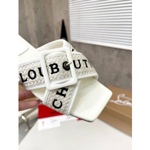 Christian Louboutin White Woven Flat Slide Sandals