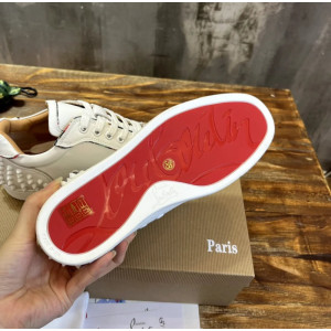Christian Louboutin White Leather All‑Over Spike Low‑Top Sneakers