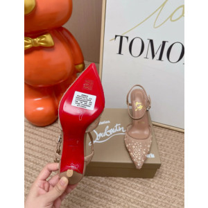 Christian Louboutin Nude Mesh 85mm Pearl‑Crystal‑Embellished Slingback Stiletto Heel Pumps