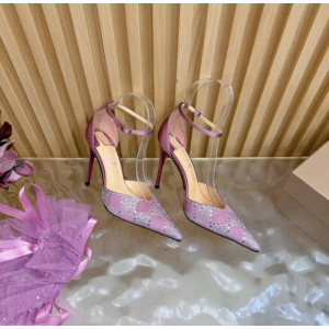 Christian Louboutin Dusty Purple Satin Checkered Crystal‑Embellished 100mm Stiletto Heel Ankle‑Strap Pumps