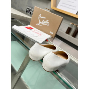 Christian Louboutin White Patent Leather Pointed‑Toe Low‑Wedge Heel Flats