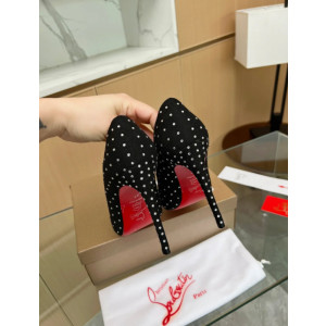 Christian Louboutin Black Suede Scalloped Crystal‑Dot 100mm heel Pump