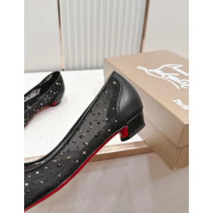 Christian Louboutin Black Mesh Rhinestone Pointed‑Toe Flat Shoes