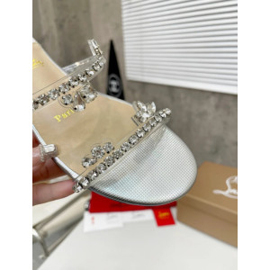 Christian Louboutin Silver Crystal Embellished Flat Slide Sandal