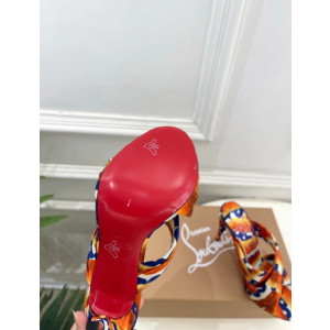 Christian Louboutin Abstract Print Satin 100mm Spiral Heel Mule Sandals
