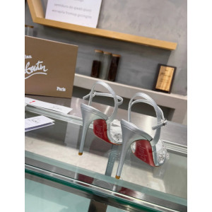 Christian Louboutin Silver Metallic Crystal‑Adorned 100mm Stiletto heel Sandals