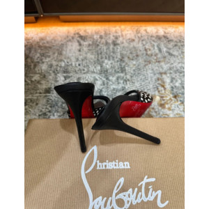 Christian Louboutin Dalmatian‑Print Calf Hair Mule Stiletto High‑Heel Sandals