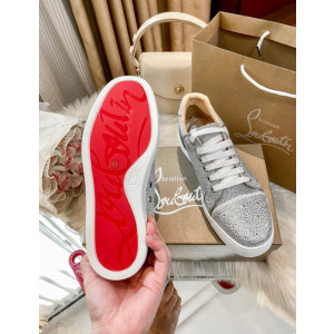 Christian Louboutin Silver Full‑Crystal Low‑Top Lace‑Up Casual Sneakers