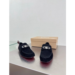 Christian Louboutin Black Suede Metal Ornament Slip‑On Loafers