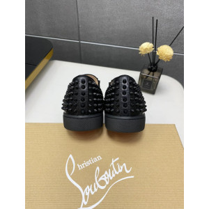 Christian Louboutin Black Leather All‑Over Spiked Slip‑On Loafers