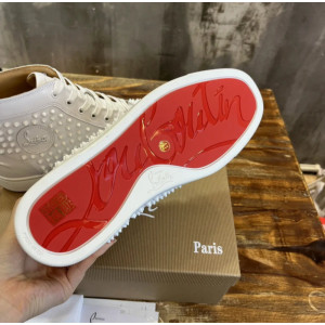 Christian Louboutin White Full‑Spike High‑Top Leather Sneakers