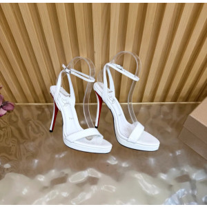 Christian Louboutin White Patent Leather Ankle‑Strap Platform High‑Heel Sandals 120mm heel