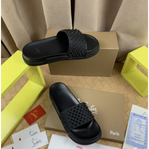 Christian Louboutin Black Spiked Platform Slide Sandals
