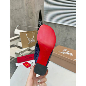 Christian Louboutin Navy Croc‑Embossed 70mm Block Heel Thong Mule Sandals