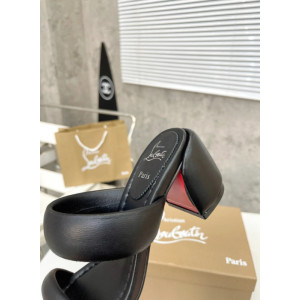 Christian Louboutin Black Leather 55mm heel Slide Sandals